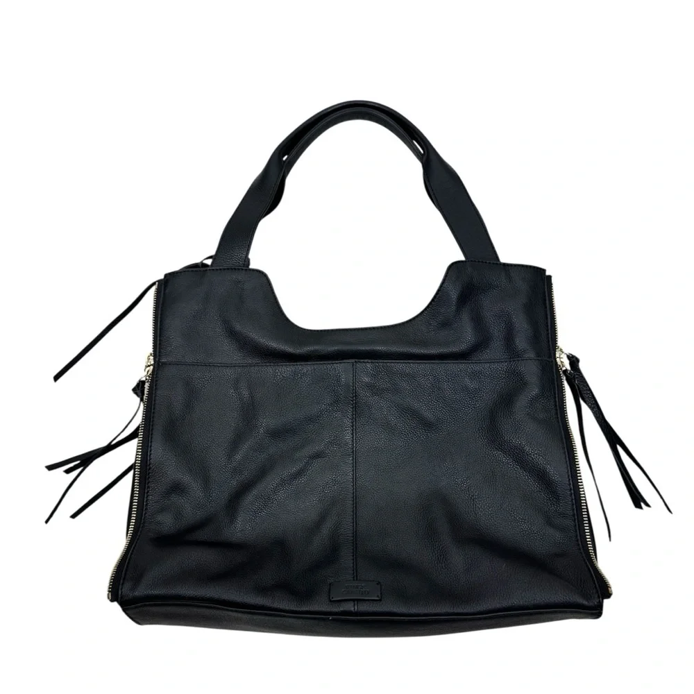 Vince Camuto Corla Black Leather Large Tote Shoulder Bag Zippers Biker Moto